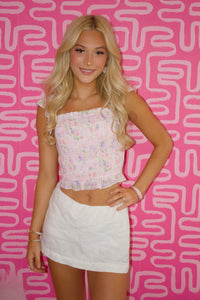 Light Pink Textured Gauze Floral Ruffle Top
