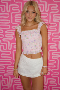 Light Pink Textured Gauze Floral Ruffle Top