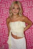 Yellow Tiered Ruffle Strapless Crop Top