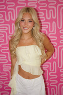 Yellow Tiered Ruffle Strapless Crop Top