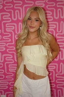 Yellow Tiered Ruffle Strapless Crop Top
