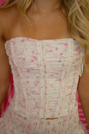 Floral Print Ruched Corset Top And Mini Skirt Set