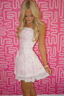 Light Pink Pastel Floral Tiered Lace Down Tube Mini Dress