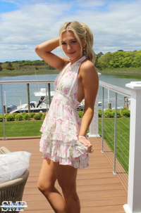 Pink Floral Halter Ruffle Tiered Mini Dress