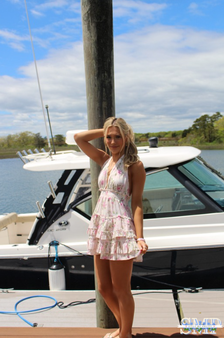 Pink Floral Halter Ruffle Tiered Mini Dress