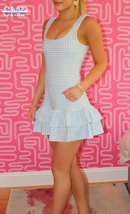 Light Blue and White Athletic Ruffle Gingham Dress