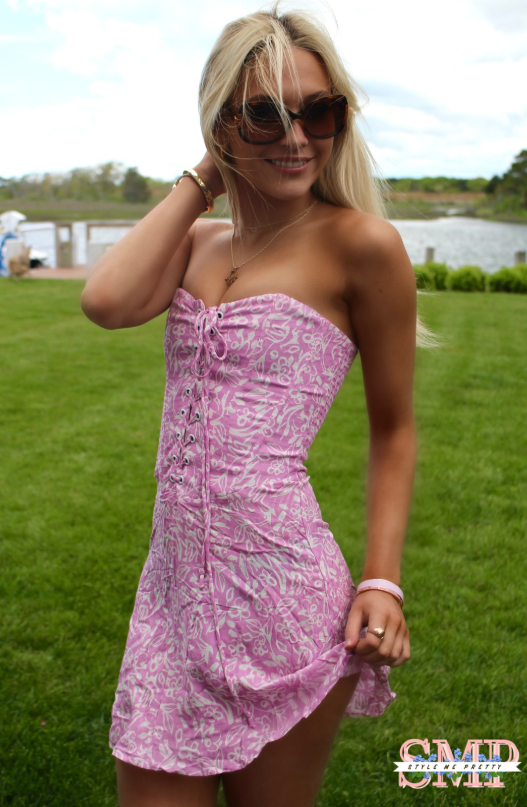 Light Purple Floral Corset Shape Zig Zag Tube Mini Dress